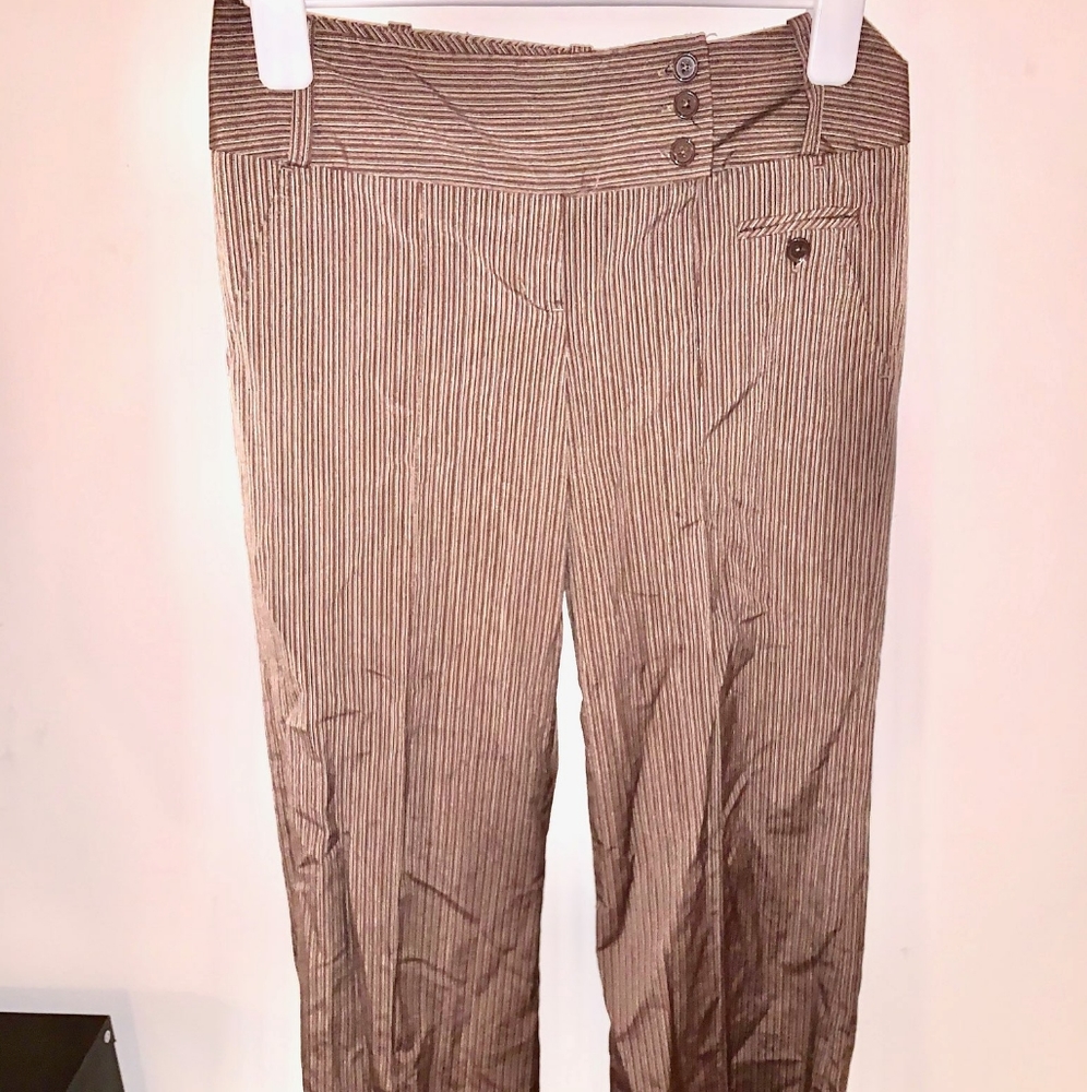 🧡 Larry Levine Stretch Brown Striped Dress Pants